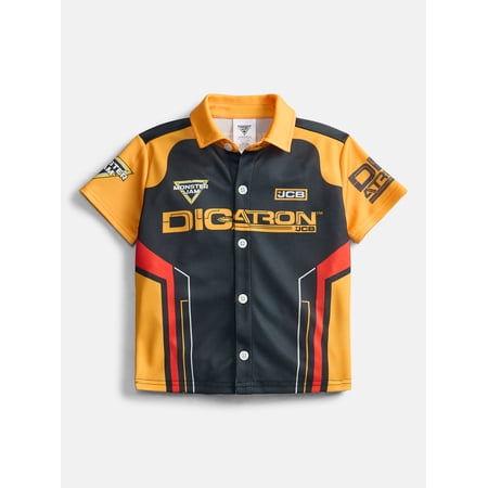 Monster Jam Digatron Toddler Boys Button Shirt with Short Sleeves, Sizes 12M-5T