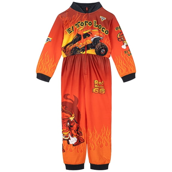 Monster Jam Little Boys' Zip-Up Coverall Red and Yellow El