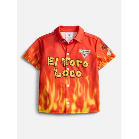 Monster Jam El Toro Loco Toddler Boys Button Shirt with Short Sleeves, Sizes 12M-5T