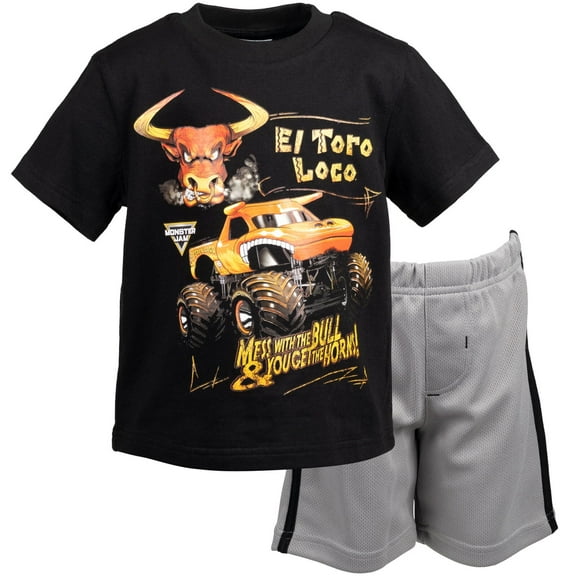 Monster Jam El Toro Loco Toddler Boys Athletic Pullover T-Shirt Mesh Shorts Outfit Set