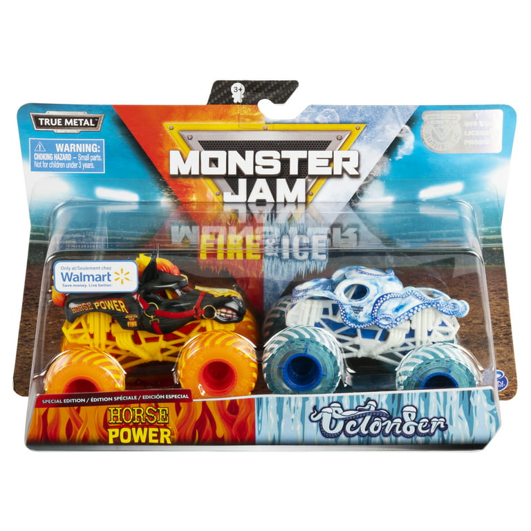 Ligeramente película Alfombra Monster Jam, Fire & Ice 2 Pack, Horse Power vs. Octon8er Monster Truck,  Die-Cast Vehicles, Walmart Exclusive, 1:64 Scale - Walmart.com