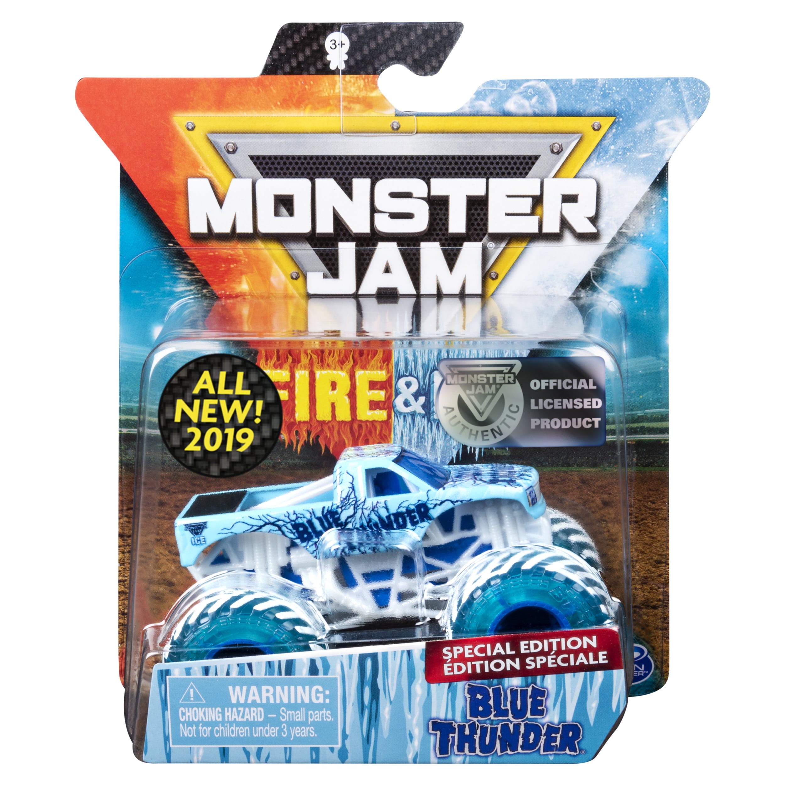 Monster Jam, Fire & Ice Blue Thunder Monster Truck, Die-Cast Vehicle, Walmart Exclusive, 1:64 Scale
