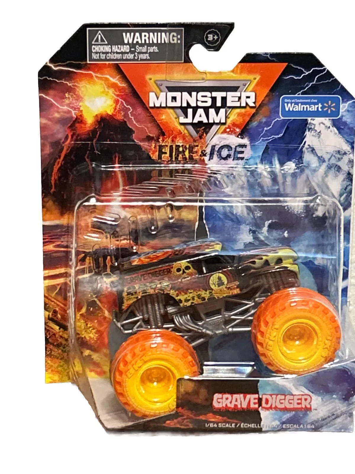 Monster Jam, Fire & Ice Grave Digger Monster Truck, Die-Cast Vehicle, Walmart Exclusive, 1:64 Scale