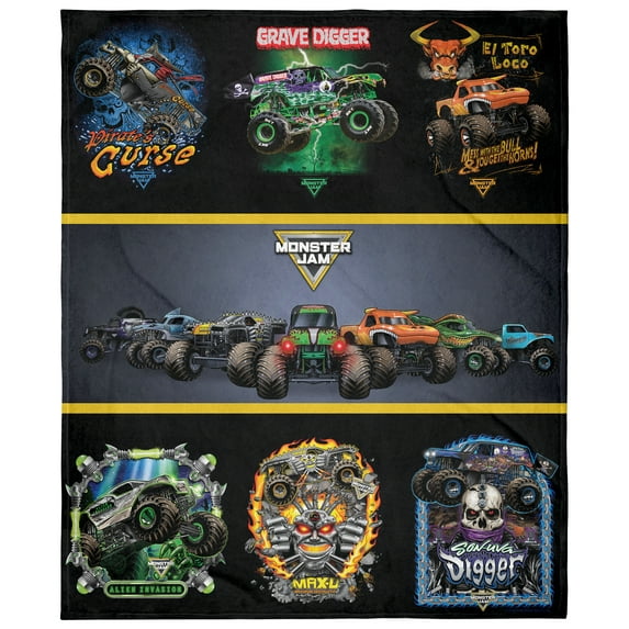 Monster Jam Grave Digger And Company Monster Truck Silk Touch Soft Fleece Plush Throw Blanket 48" x 60"