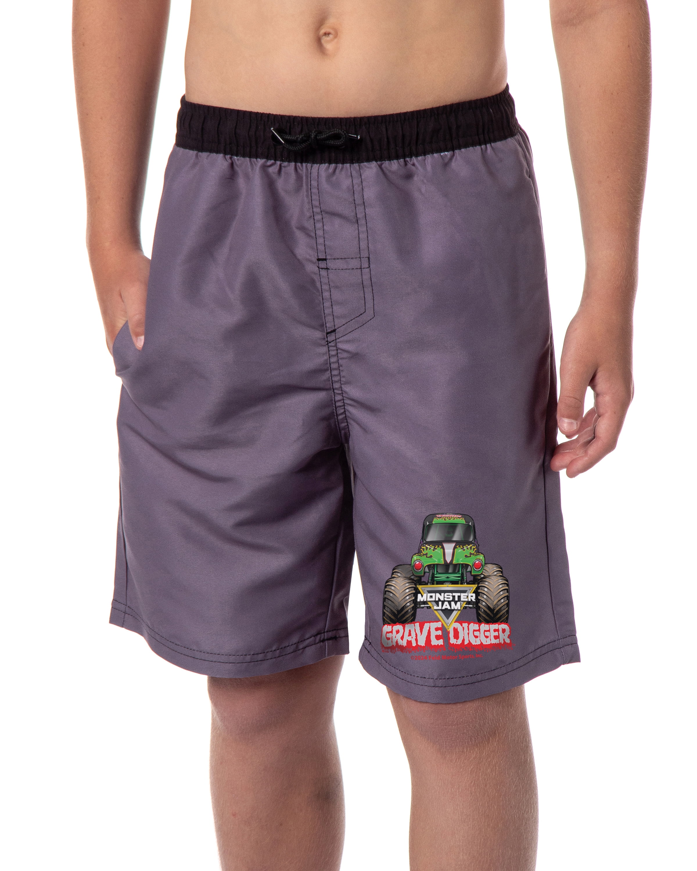 Monster Jam Grave Digger Boys' Swimming Trunks Shorts Elastic Waistband