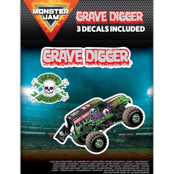 Monster Jam Grave Digger Decals - Set of 3 Grave Digger Monster Truck Logo Skull Icon Vinyl Stickers for Car, Water Bottle, Laptop, Luggage, Toy Truck