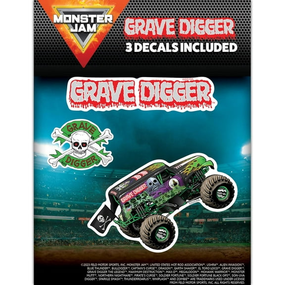 Monster Jam Grave Digger Decals - Set of 3 Grave Digger Monster Truck Logo Skull Icon Vinyl Stickers for Car, Water Bottle, Laptop, Luggage, Toy Truck