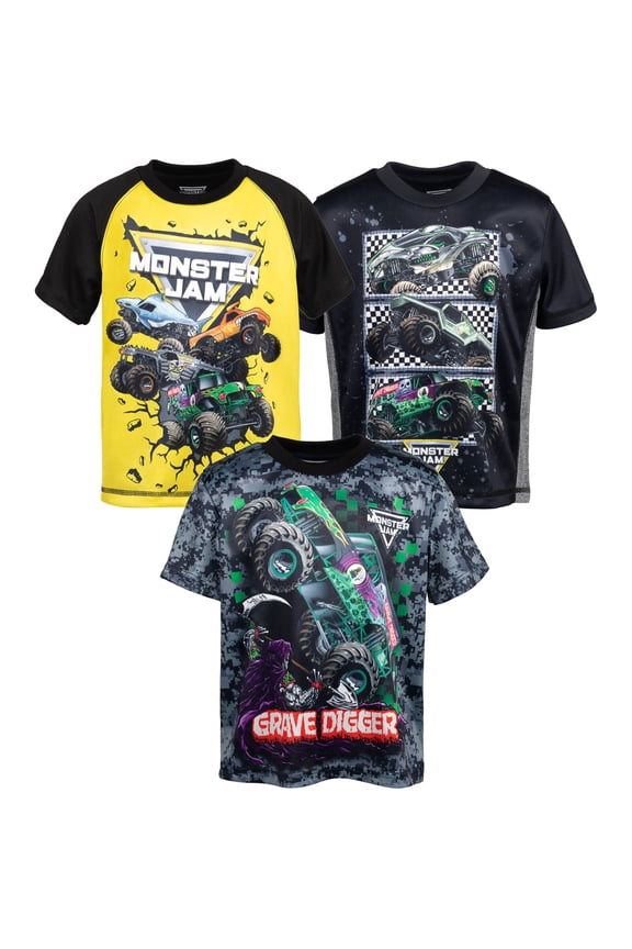 Grave Digger El Toro Loco Megalodon 3 Pack Athletic T-Shirts Toddler to Big Kid