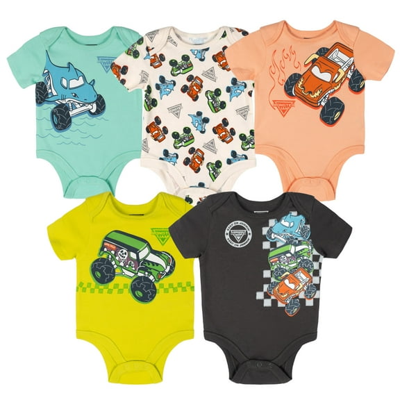 Monster Jam Grave Digger El Toro Loco Megalodon 5 Pack Bodysuits Newborn to Infant