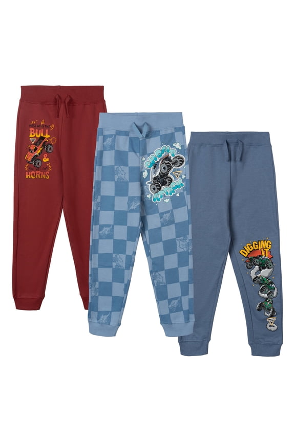 Grave Digger El Toro Loco Megalodon Fleece 3 Pack Jogger Pants Toddler to Big Kid