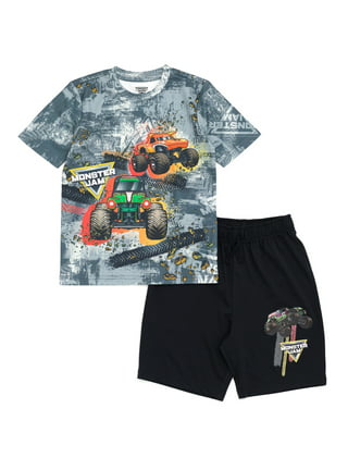 Intimo Monster Jam Boys' Grave Digger Monster Truck Shirt And Shorts 2  Piece Pajama Set