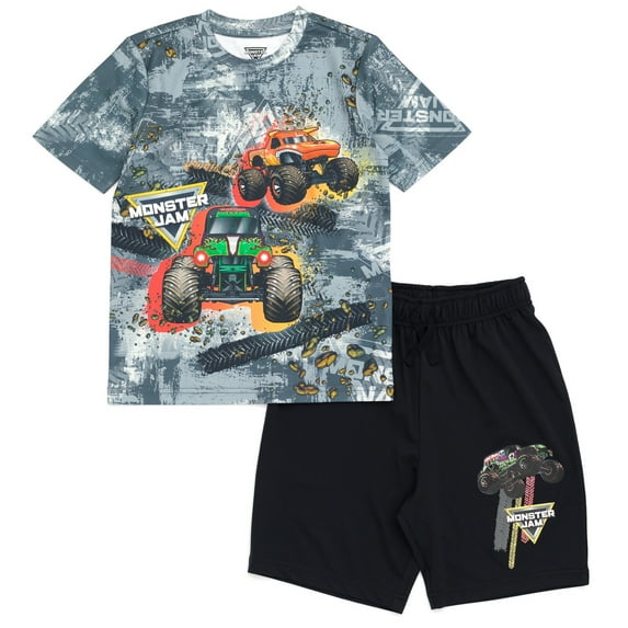 Monster Jam Grave Digger El Toro Loco Megalodon Little Boys T-Shirt and Shorts Outfit Set Toddler to Big Kid