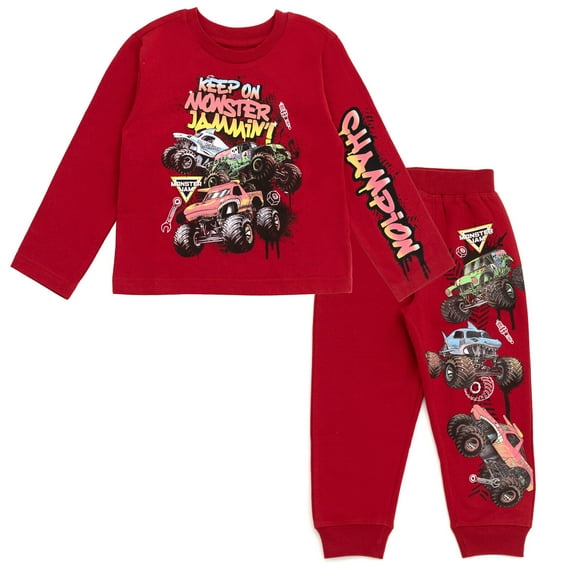 Monster Jam Grave Digger El Toro Loco Megalodon Monster Truck T-Shirt and Fleece Jogger Pants Outfit Set Toddler to Big Kid