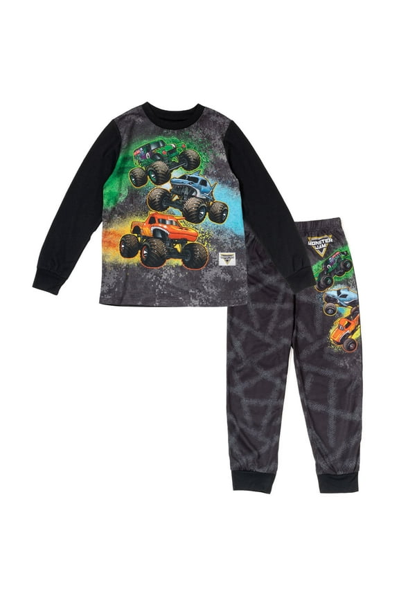 Grave Digger El Toro Loco Megalodon Pullover Pajama Shirt and Pants Sleep Set Toddler to Little Kid