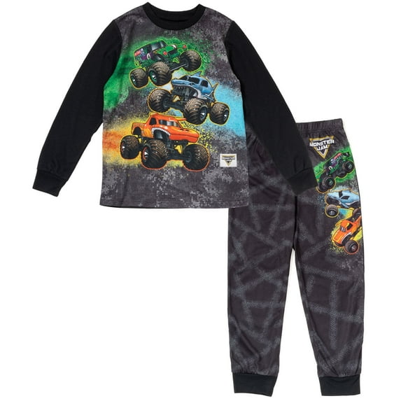 Monster Jam Grave Digger El Toro Loco Megalodon Pullover Pajama Shirt and Pants Sleep Set Toddler to Little Kid