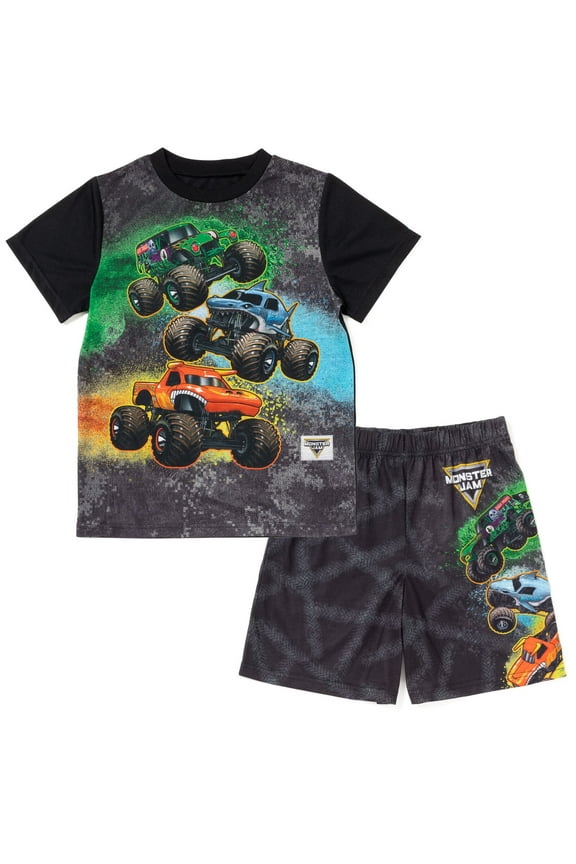 Grave Digger El Toro Loco Megalodon Pullover Pajama Shirt and Shorts Sleep Set Toddler to Little Kid
