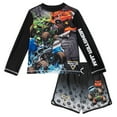 thumbnail image 1 of Monster Jam Grave Digger El Toro Loco Megalodon Raglan Rash Guard and Swim Trunks Outfit Set UPF 50+ Toddler to Little Kid, 1 of 5