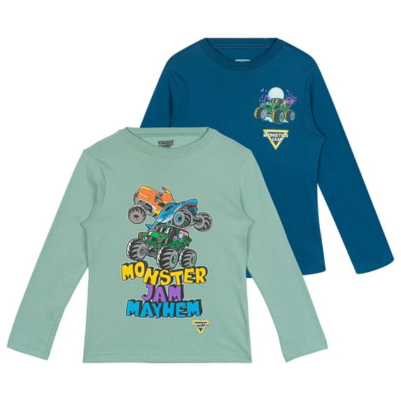 Monster Jam Grave Digger El Toro Loco Megalodon Truck 2 Pack Long Sleeve T-Shirts Toddler to Big Kid