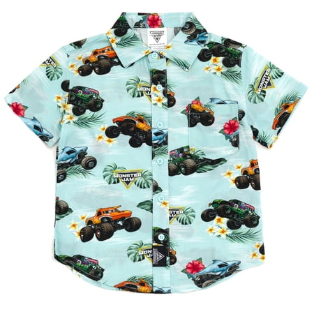Monster Jam Grave Digger El Toro Loco Megalodon Truck Matching Family Hawaiian Button Down Shirt Toddler to Big Kid