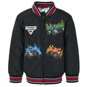 Monster Jam Little Boys' Zip-Up Bomber Jacket Black Red Stripe