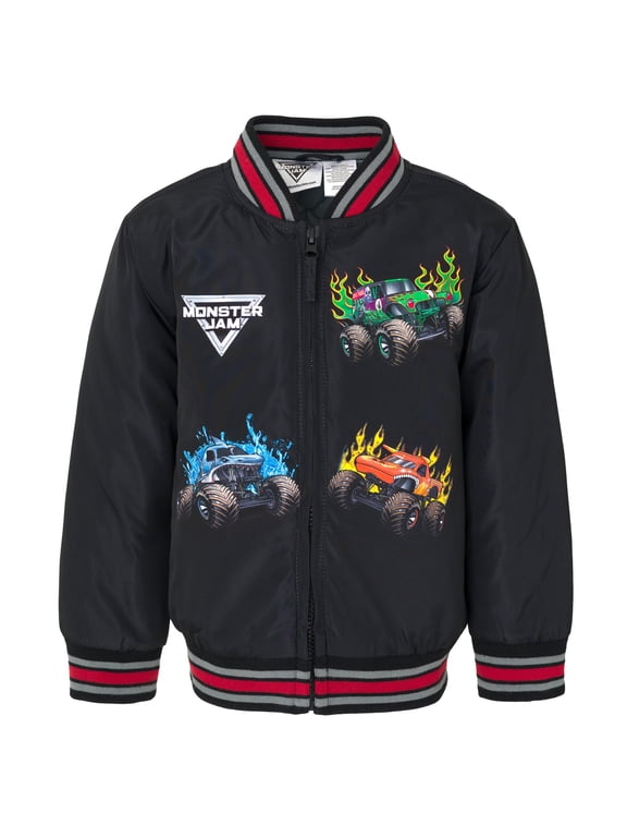 Big Boys' Zip-Up Bomber Jacket Black Grey Red
