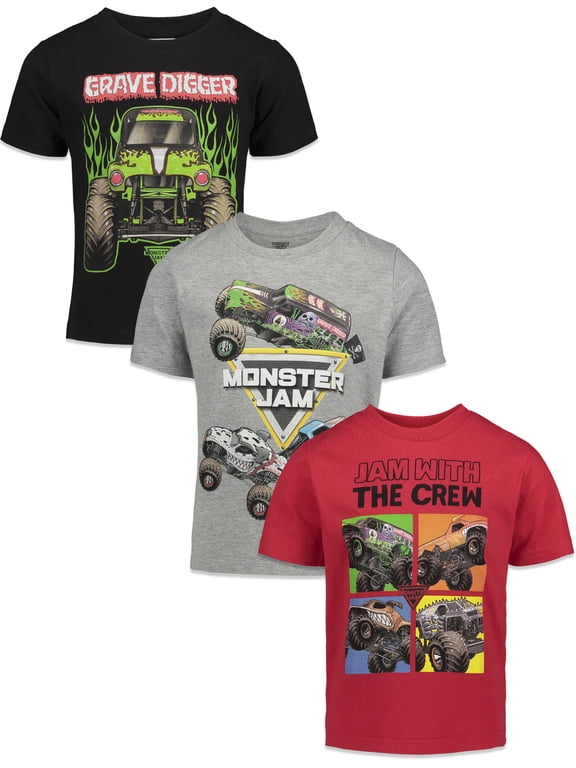 Little Boys' 3-Pack Short Sleeve Cotton T-Shirts Black Red Heather Grey