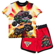 Monster Jam Grave Digger El Toro Loco ThunderROARus UPF 50+ Rash Guard and Swim Trunks Outfit Set Toddler to Little Kid