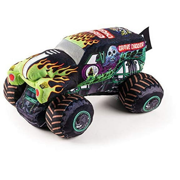 Monster Jam Grave Digger Green Flames Black 12.5 inch Pillow Buddy, 100% Microfiber, Kids Bedding