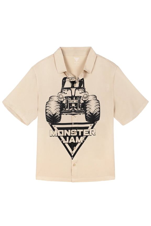 Men's Short Sleeve Button Down Shirt Grave Digger Ivory