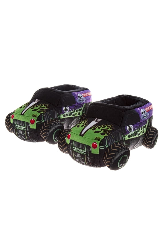 Monster Jam Grave Digger Kids 3D Slip On Slippers Dual Sizes (Toddler Little Kid), Green Black, Size: 9-10