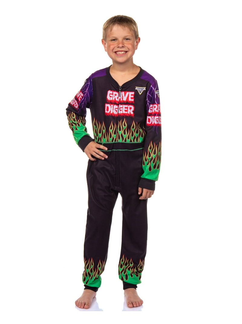 Monster Jam Grave Digger Kids Union Suit One-Piece Sleeper Fleece