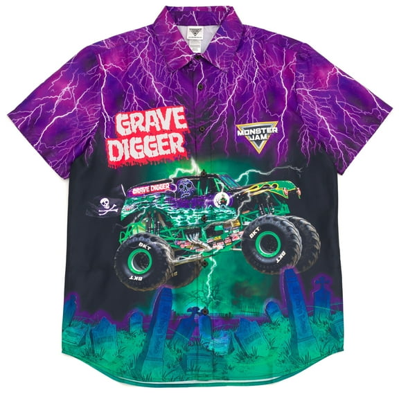 Monster Jam Grave Digger Matching Family Hawaiian Button Down Dress Shirt Adult