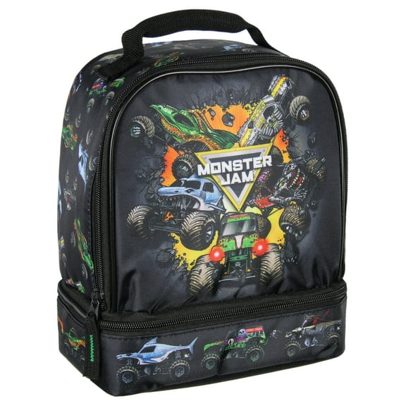 Monster Jam Grave Digger Megalodon Pirate's Curse Dual Compartment Lunch Box Bag 9.5"