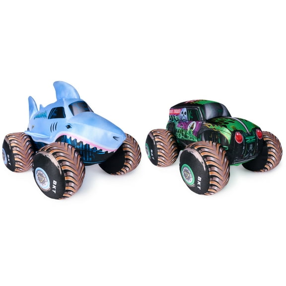 Monster Jam Megalodon & Grave Digger Plush Trucks with Lights & Sounds, Ages 3 and Up, 10