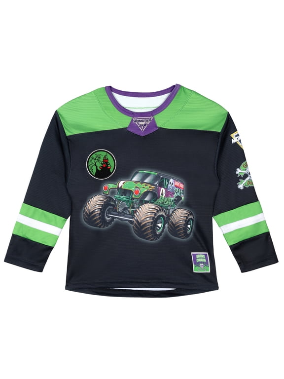 Grave Digger Mesh Hockey Jersey Long Sleeve T-Shirt Toddler to Big Kid