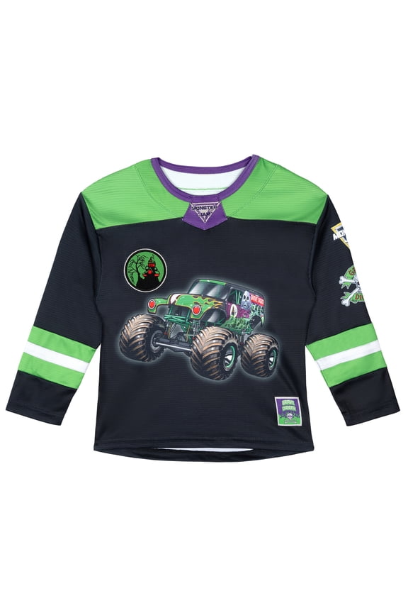 Grave Digger Mesh Hockey Jersey Long Sleeve T-Shirt Toddler to Big Kid