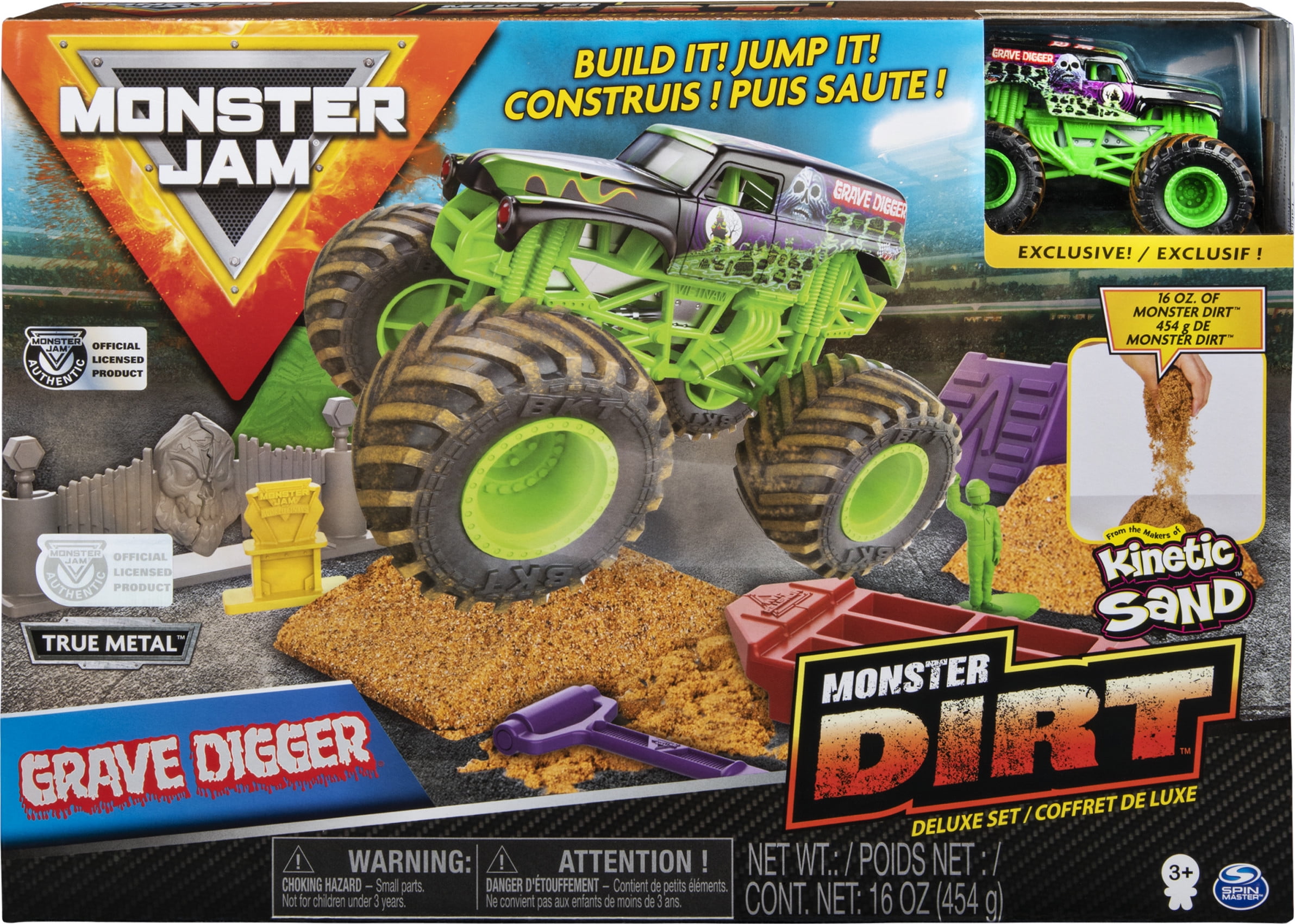 Monster Jam, Grave Digger Monster Dirt Deluxe Set, Featuring 16oz of Monster Dirt and Official 1:64 Scale Die-Cast Monster Jam Truck
