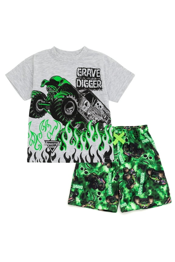 Grave Digger Monster Truck T-Shirt and Shorts Outfit Set Toddler to Big Kid