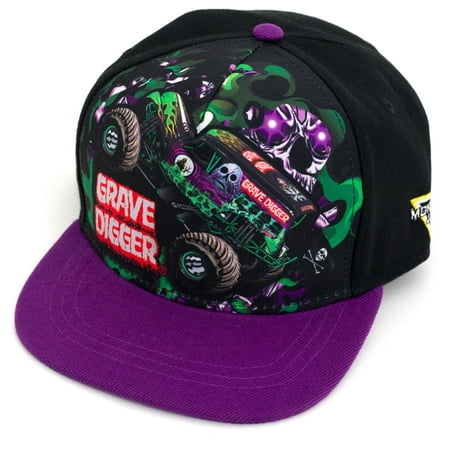 Monster Jam Grave Digger One Size Youth Adjustable One Size Snapback Baseball Cap Purple / Black OS Youth