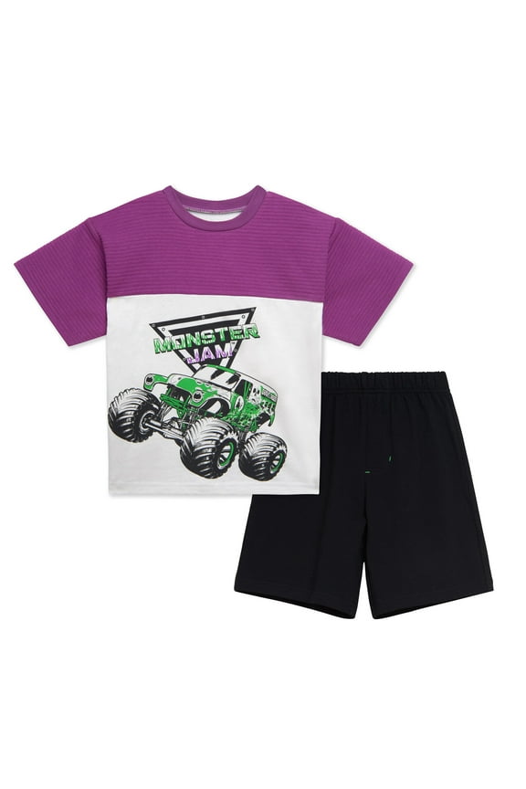 Grave Digger Ottoman Ribbed T-Shirt and French Terry Shorts Outfit Set Toddler to Little Kid