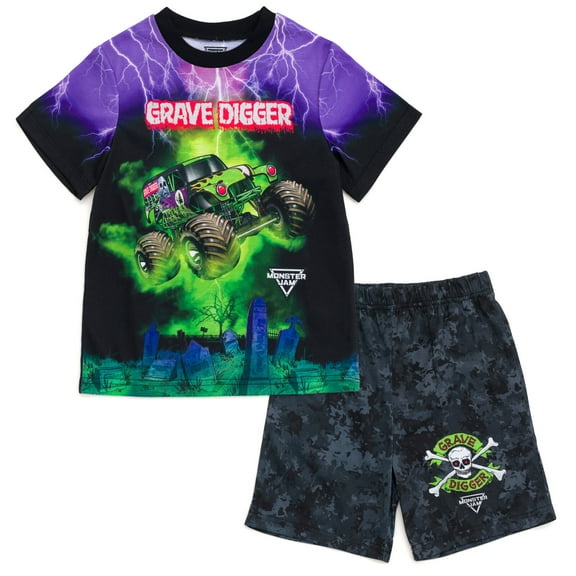 Monster Jam Grave Digger Pajama Shirt and Shorts Sleep Set Tie Dye Toddler to Little Kid