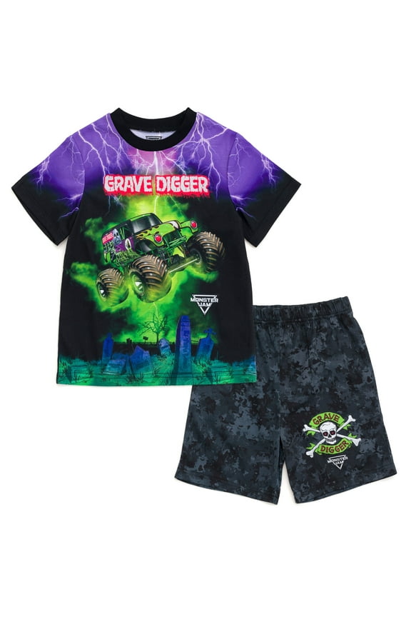 Grave Digger Pajama Shirt and Shorts Sleep Set Tie Dye Toddler to Little Kid