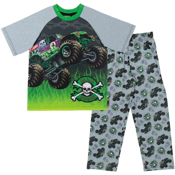 Monster Jam Grave Digger Pullover Pajama Shirt and Pants Sleep Set Little Kid