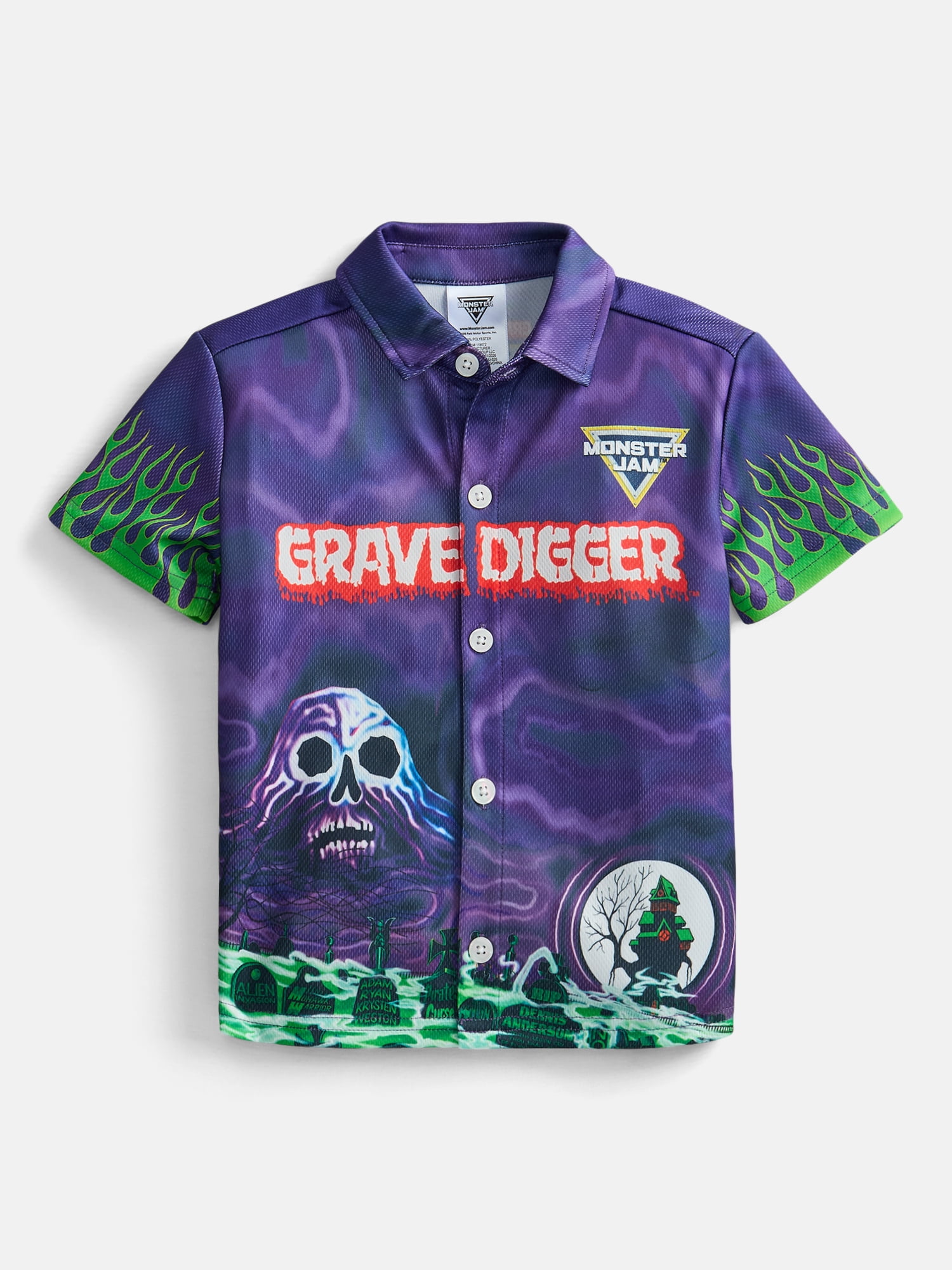 Grave Digger Toddler Boys Button Shirt with Short Sleeves, Sizes 12M-5T