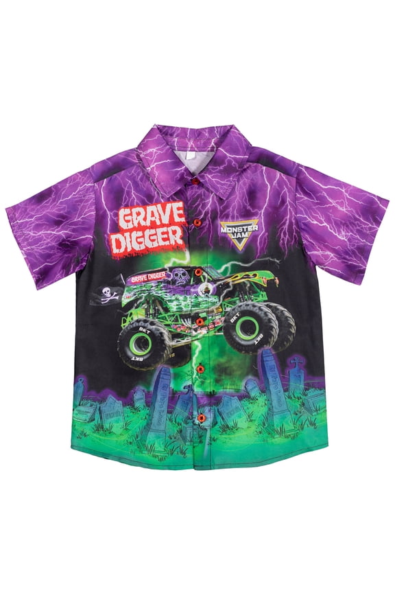 Grave Digger Toddler Boys Hawaiian Button Down Shirt Toddler to Big Kid