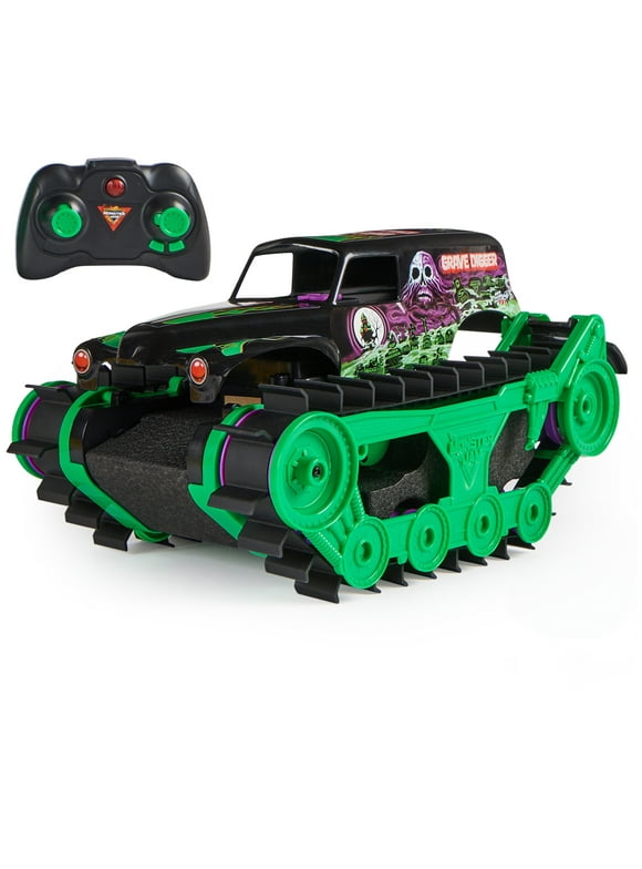 Monster Jam, Grave Digger Trax All-Terrain Remote Control Outdoor Vehicle, 1:15 Scale