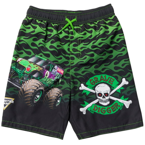 Monster Jam Grave Digger UPF 50+ Swim Trunks Bathing Suit Toddler to Little Kid