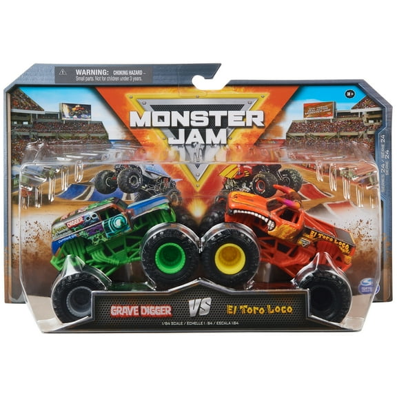 Monster Jam Grave Digger Vs. El Toro Loco - 1:64 Scale Monster Trucks, Girl and Boy Toys