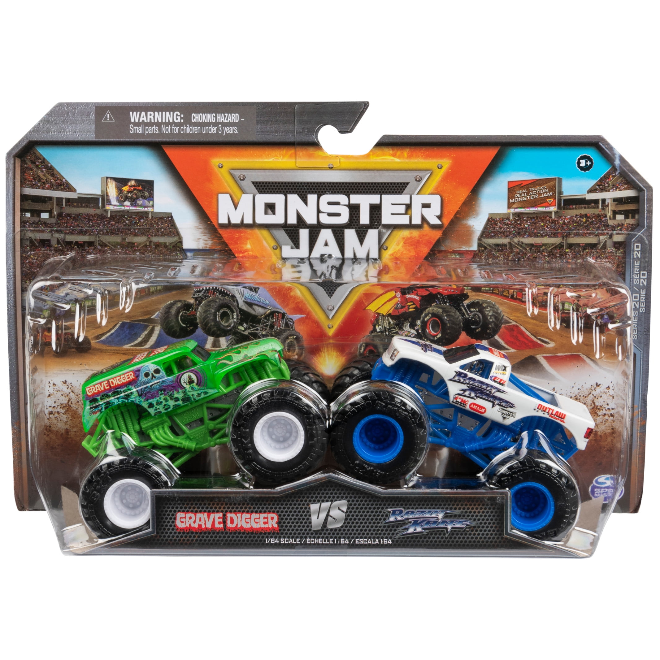 Monster Jam, Grave Digger Vs. Razin Kane 1:64 Scale Die-Cast Monster Trucks