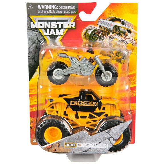 Monster Jam JCB Digatron Monster Truck and Dirt Bike Vehicle 2-Pack, 1:64 Scale